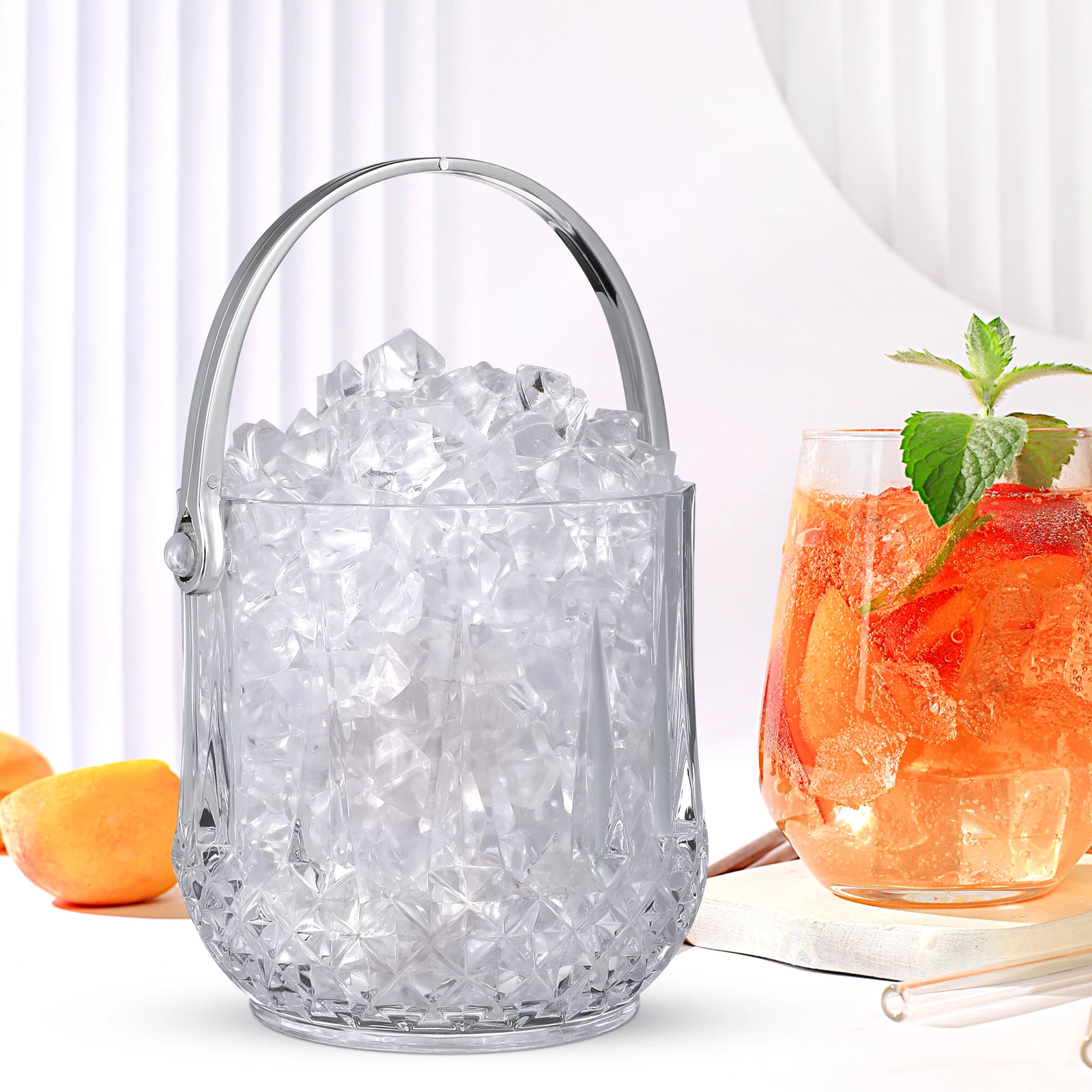 

2pcs Ice Bucket Set Portable Clear Plastic Multifunctional Cooler Clip Thickened Capacity Home Party Use