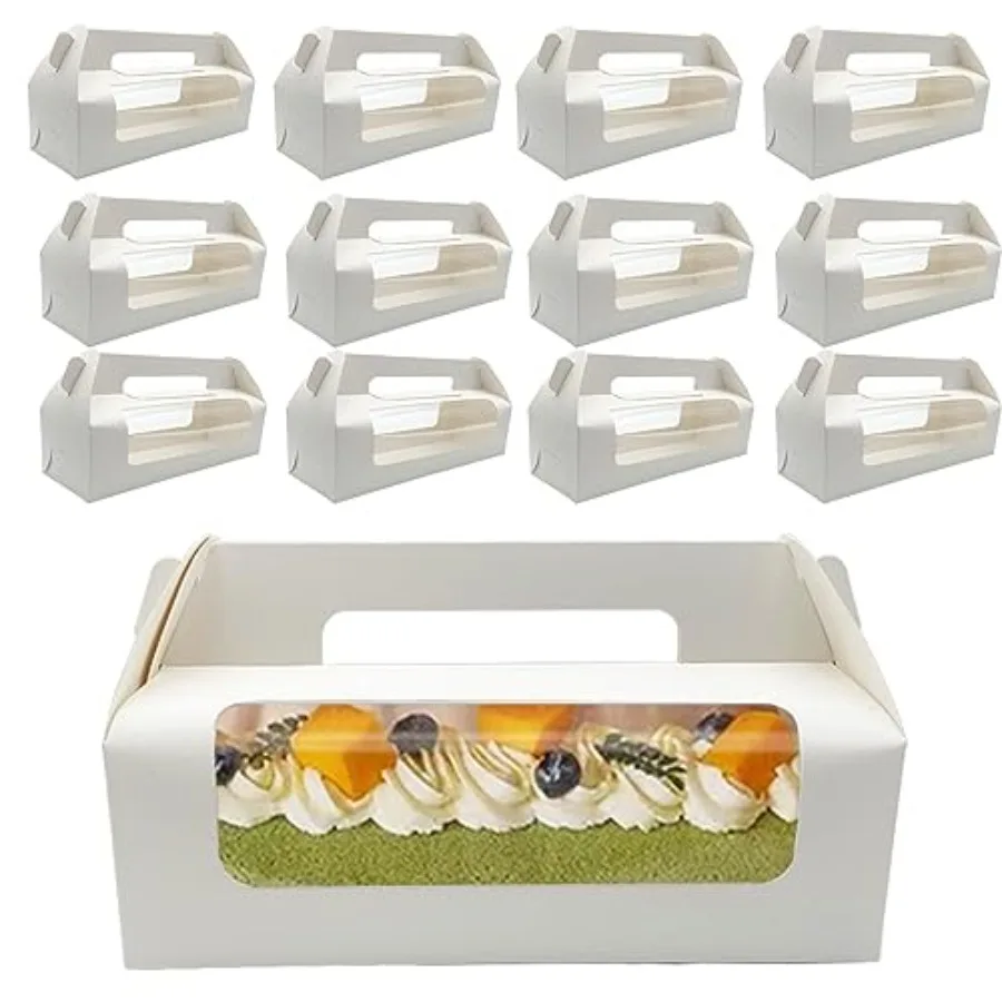 

25 шт. коробок-габелей для рулетов 10,5 дюймов с ручкой и подложками для тортов, оптом, для домашней выпечки и кондитерских изделий, бумажные контейнеры для подарков, легко использовать