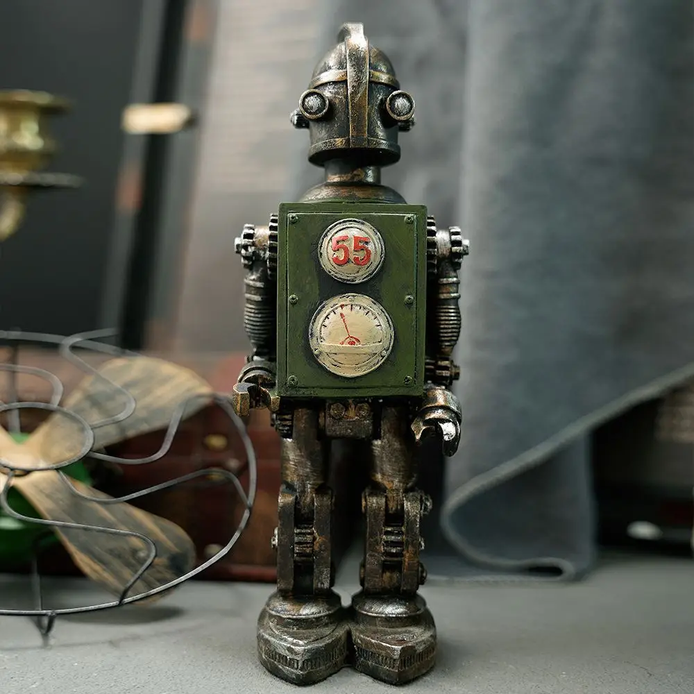 

Retro American Steampunk Gear Robot Resin Statue Vintage Collectible Ornament Study Wine Cabinet Window Home Decor Gift for Fans