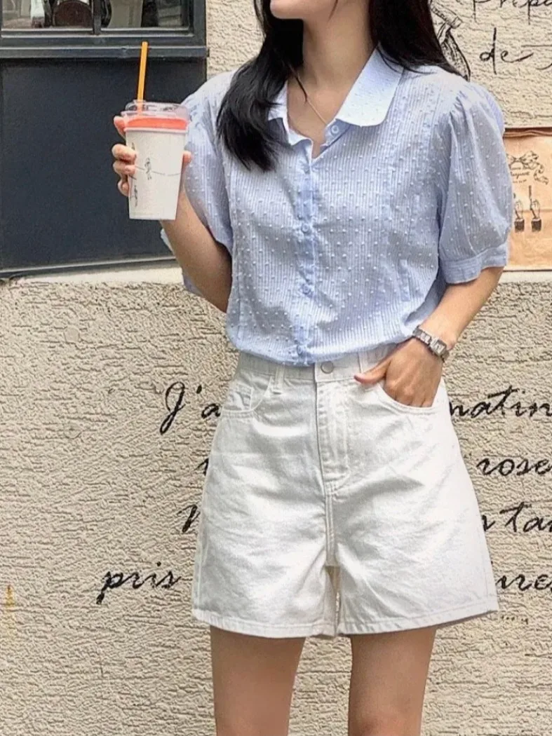 

Chic High Waist A-Line Denim orts Women's Summer 2025 New Sle White Versatile Age-Defng Wide Leg Trendy Hot Pants