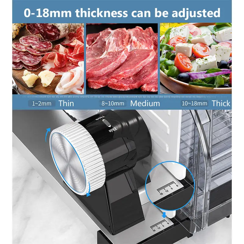 JIQI Household Commercial Foldable Lamb Roll Slicer 0-18mm Thickness Adjustable Pure Copper Motor Vegetable Meat Slicing Machine