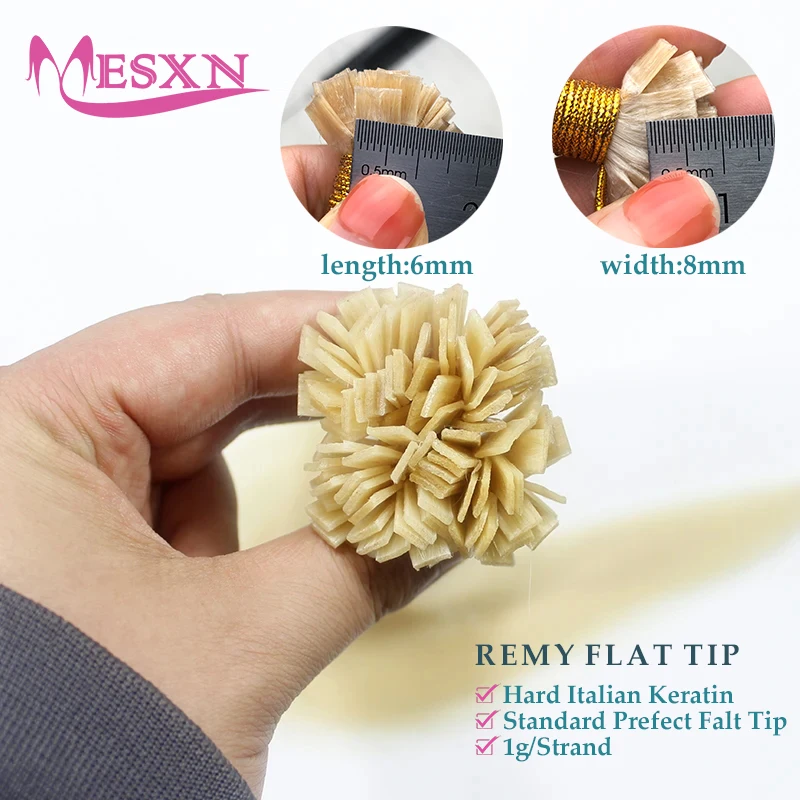 MESXN Flat Tip Hair Extensions  100% Really Human Hair Natural Straight Extensions Brown Blonde Color 16-24inch 1g/Strand