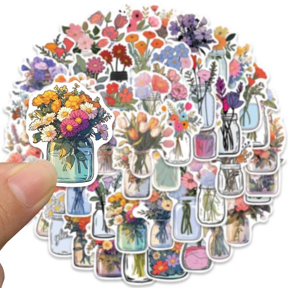 Cute Cartoon Bottle Flower Stickers, Ins Estética DIY, Bagagem, Guitarra, Notebook, Graffiti Decoração, Etiqueta, Brinquedo, 10 Pcs, 50Pcs