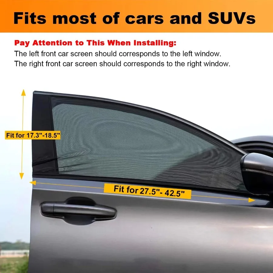 Car Front Side Window Shade 2 Pack Super Stretchy Mesh Car Window Screen Sun Shade Mosquito Net Curtains Cover for 95 Cars SUVs