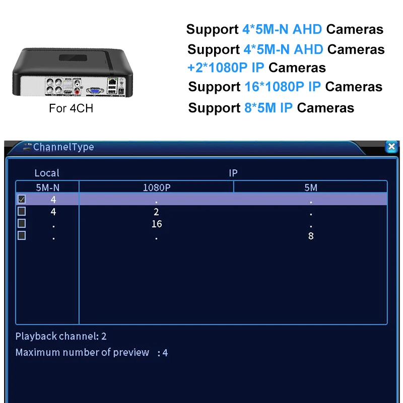 Smar 4채널 8채널 AHD DVR 5 in 1 하이브리드 DVR HVR 비디오 레코더 Onvif XMEYE 클라우드 P2P 홈 보안 1080P/5MP NVR CCTV DVR 시스템 썸네일 5