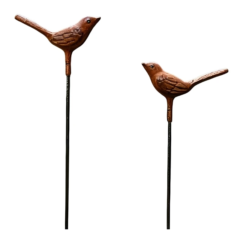 Vogel-Gartenpfähle, Set mit 2 Rasenkantenstücken aus Eisen mit gealterter brauner Oberfläche für Töpfe, Blumenreihen und – Detail 1