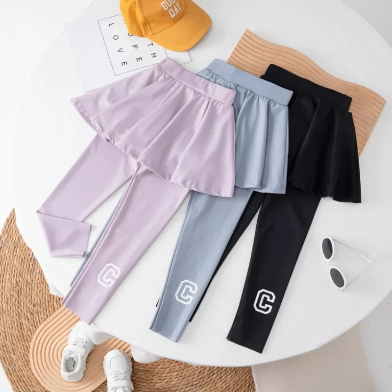 Girls Skort New Kids Culottes Slim Stretch Shark Pants Fake Two Piece Yoga Leggings Casual Teens School Dance Tights 4-12 Years