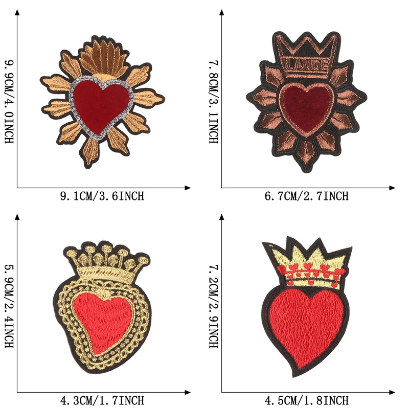 4 Stück Herz-Aufnäher zum Aufbügeln für Kleidung, Kinder, bestickte Jacken, niedliche Aufnäher, Stoffe, zum Aufnähen, thermisch haftend, zum Selbermachen. – Detail 2