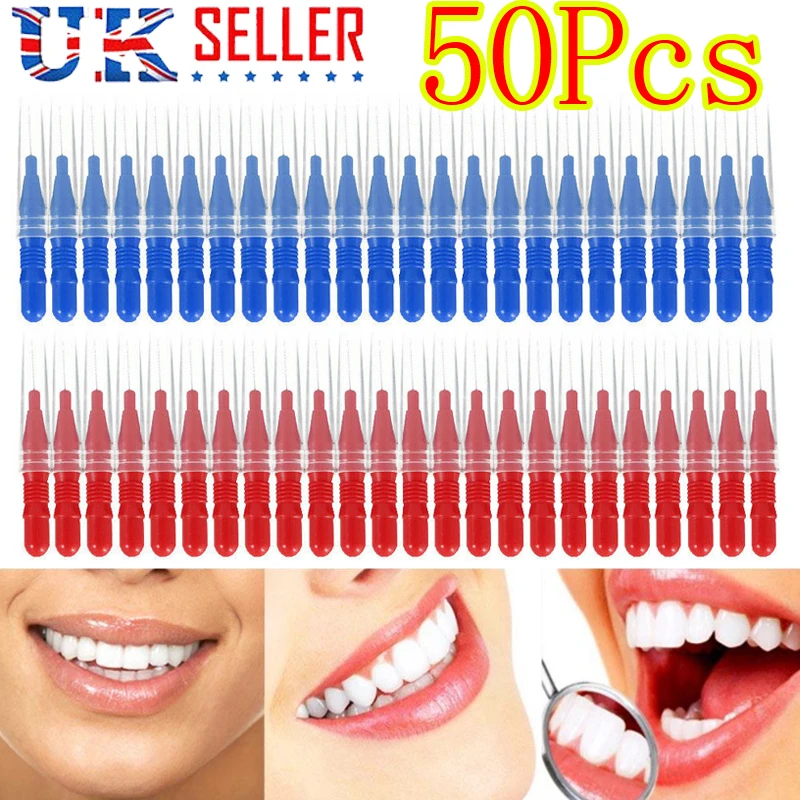 50X Interdental Brushes Sticks Pick Blue Red Dental Floss Teeth Tooth Toothpick