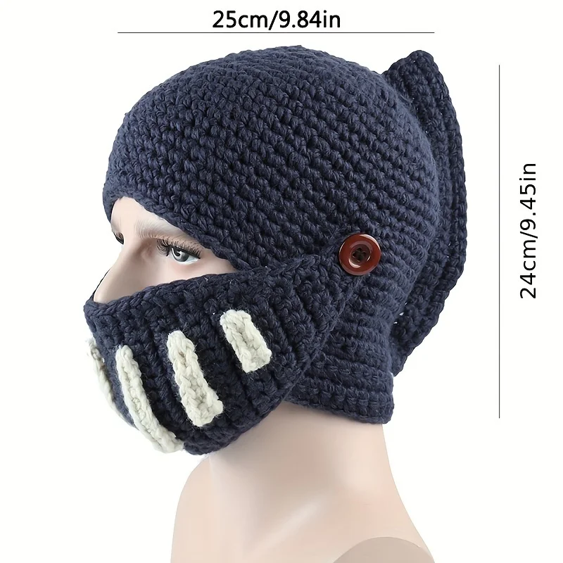 Men's Hand Knit Roman Knight Gladiator Mask Hat for Winter Soft Wool Yarn Material  Winter Warm Knitted Hat