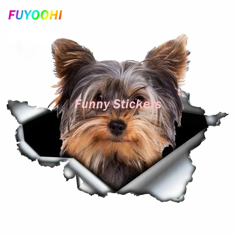 

FUYOOHI Play Stickers Yorkshire Terrier PVC Personality Sticker Torn Metal Decal Animal Window BumperAnimal Pet Dog Car Styling