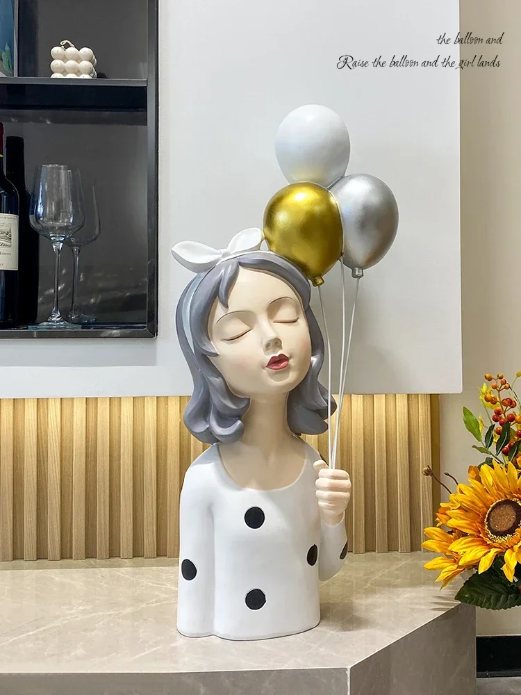 oo-Nordic Fashion Balloon Girl's Statue Room Decor Lovely Series Sample Desktop Decoration Resin Crafts Sculpture Creative Gifts