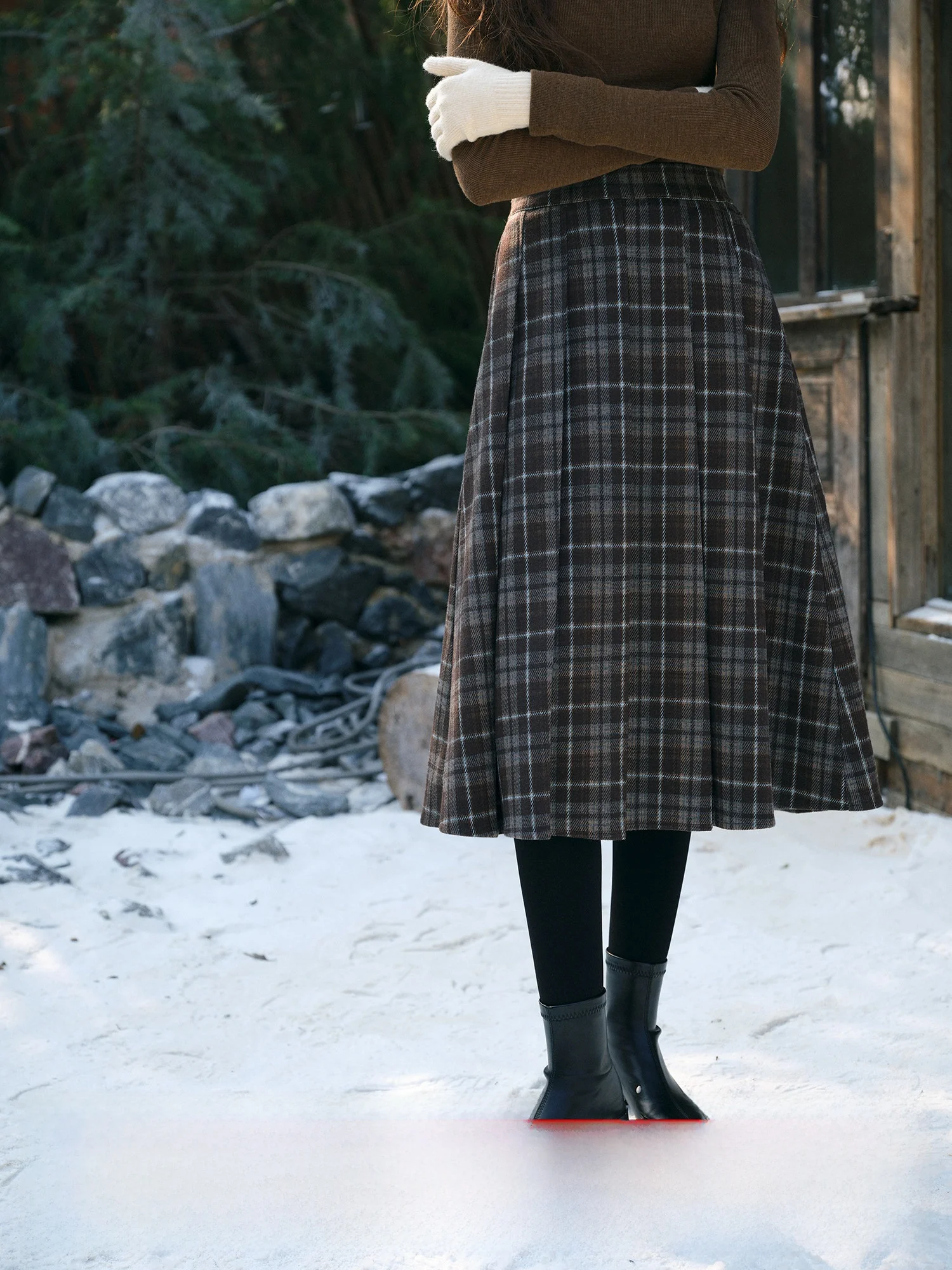 

Limited Edition London Rain Thiened Woolen Plaid Pleated Skirt Vintage Design Loose Waist Long Skirt Two Colors