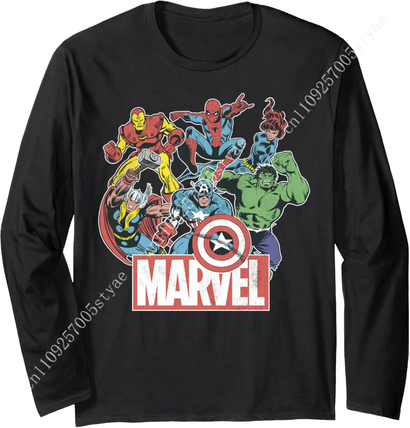 

Marvel Avengers Team Retro Comic Vintage Long Sleeve Tee Long Sleeve Mens Womens T-Shirt