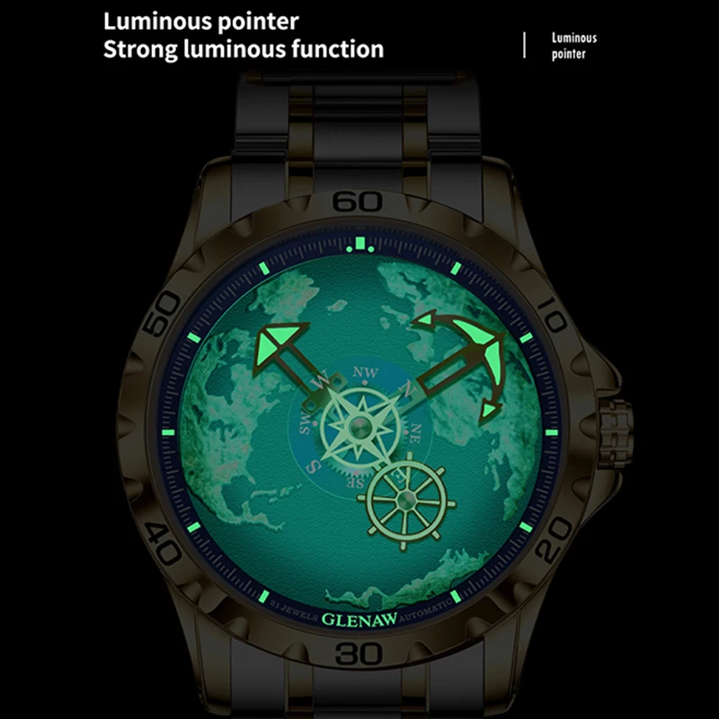ساعة رجالية فاخرة من الفولاذ المقاوم للصدأ ساعة مضيئة بتصميم مؤشر مرساة مقاومة للماء ساعة رياضية خارجية Relogio Masculino