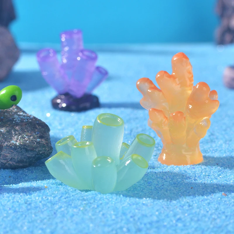 Мини-светящийся морской орнамент, коралловая фигурка, микропейзаж, украшение для аквариума