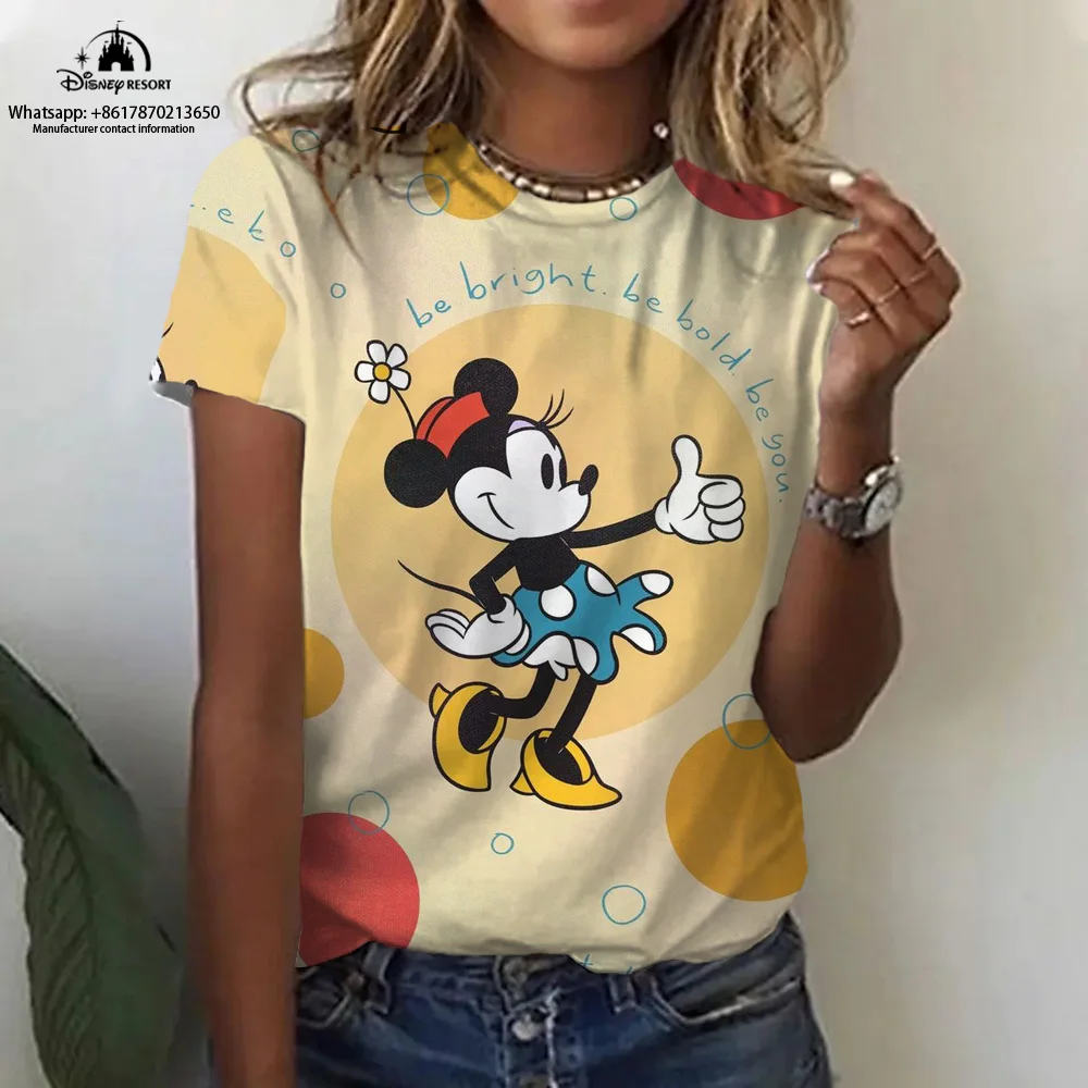 

Street Fashion Printed Mickey Minnie Anime Women's Round Neck T-Shirt Summer Y2K New Casual Harajuku Children's Top Ins Style