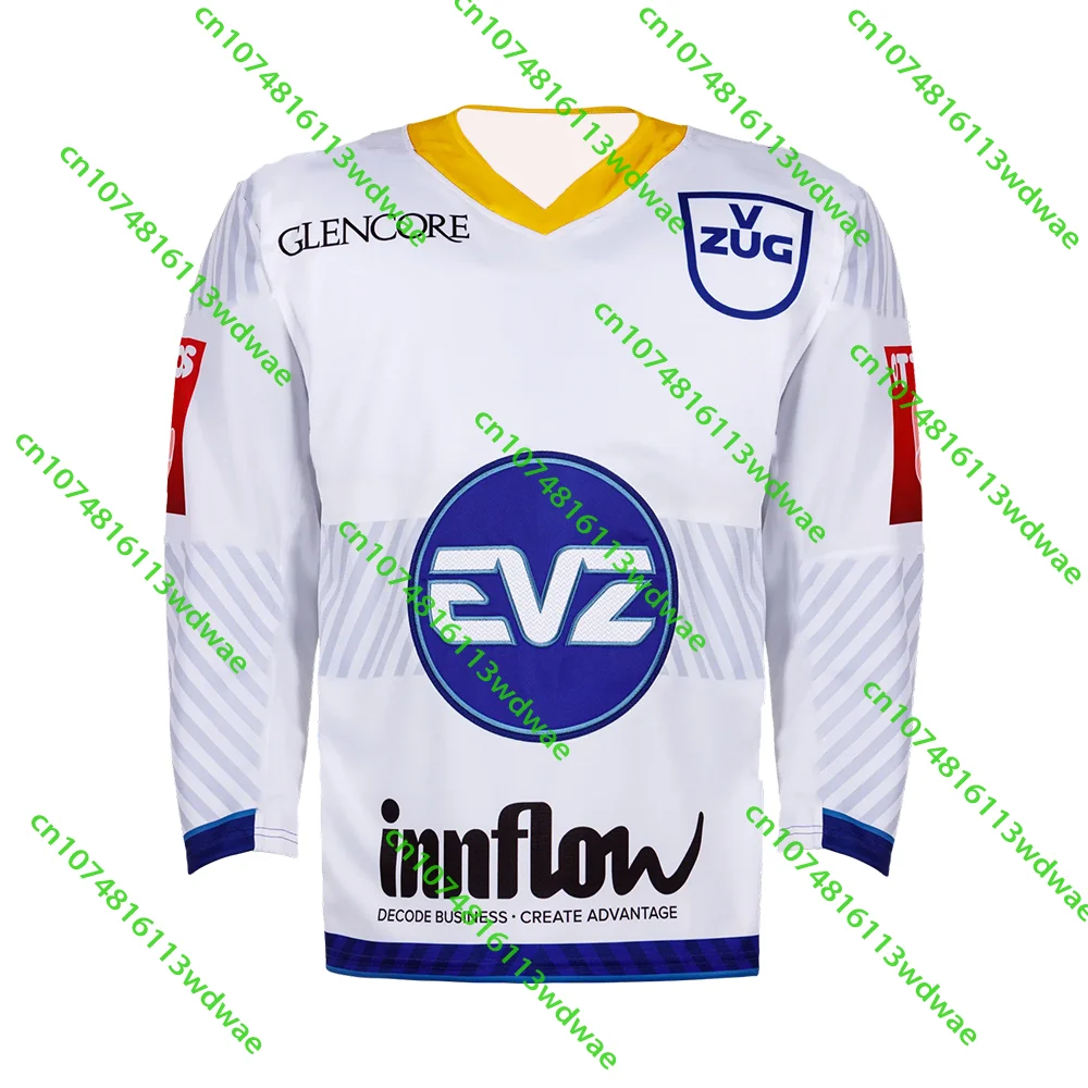 New 26/27 Switzerland Hockey Competition EV Zug Ice Hockey Jersey Long Sleeves Men's Adult 3D Print Sport Breathe Cycling shirt