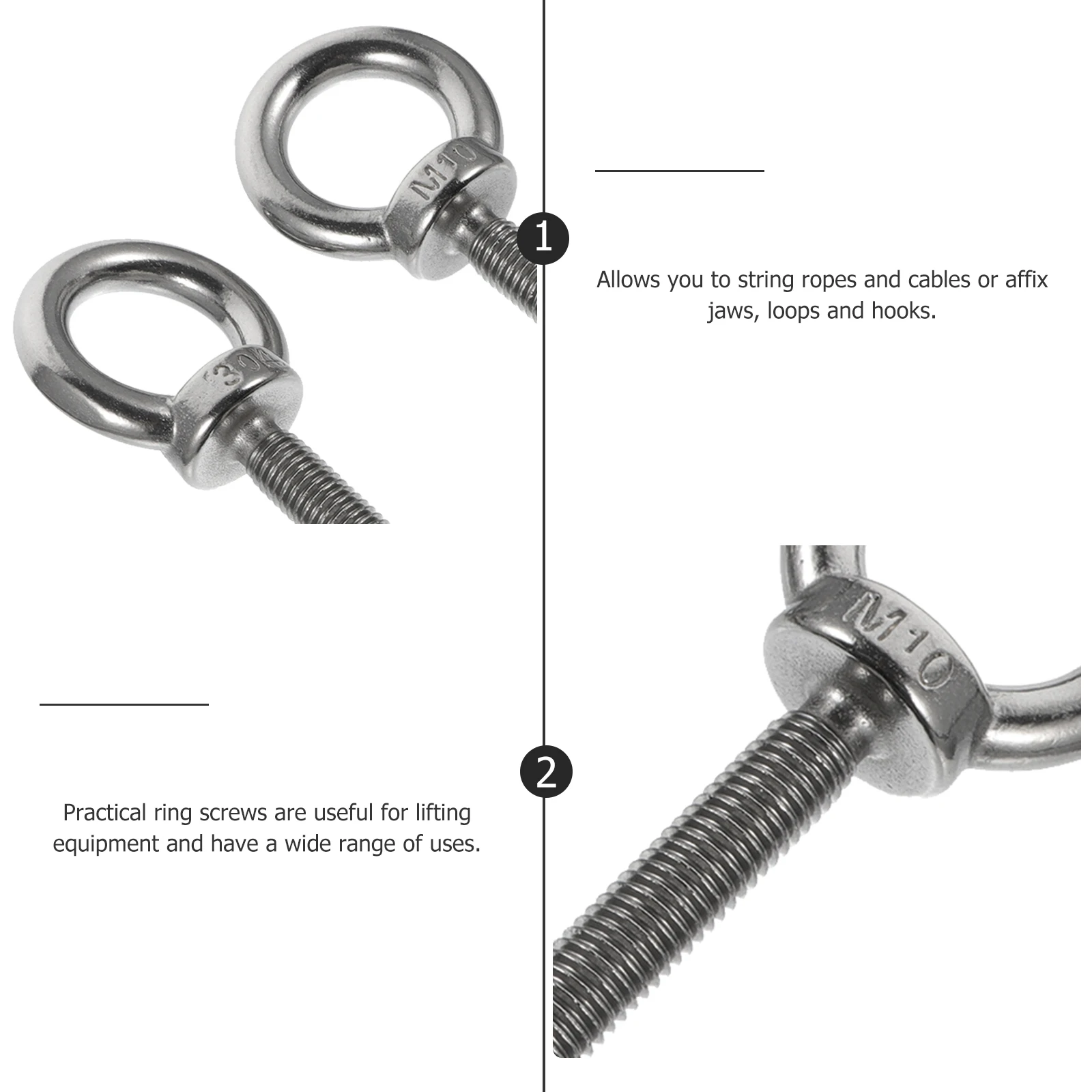 

2pcs Stainless Steel Lifting Eyebolts Threaded Self Tapping Screws Silver Zinc Resistant Ring Bolts High Quality