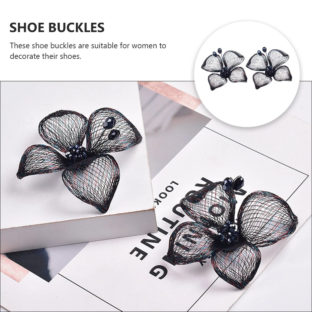 1Pair Metal Shoe Buckles Butterfly Flower Design High Heels Accessories Shoes Decorations Reusable Copper Wire