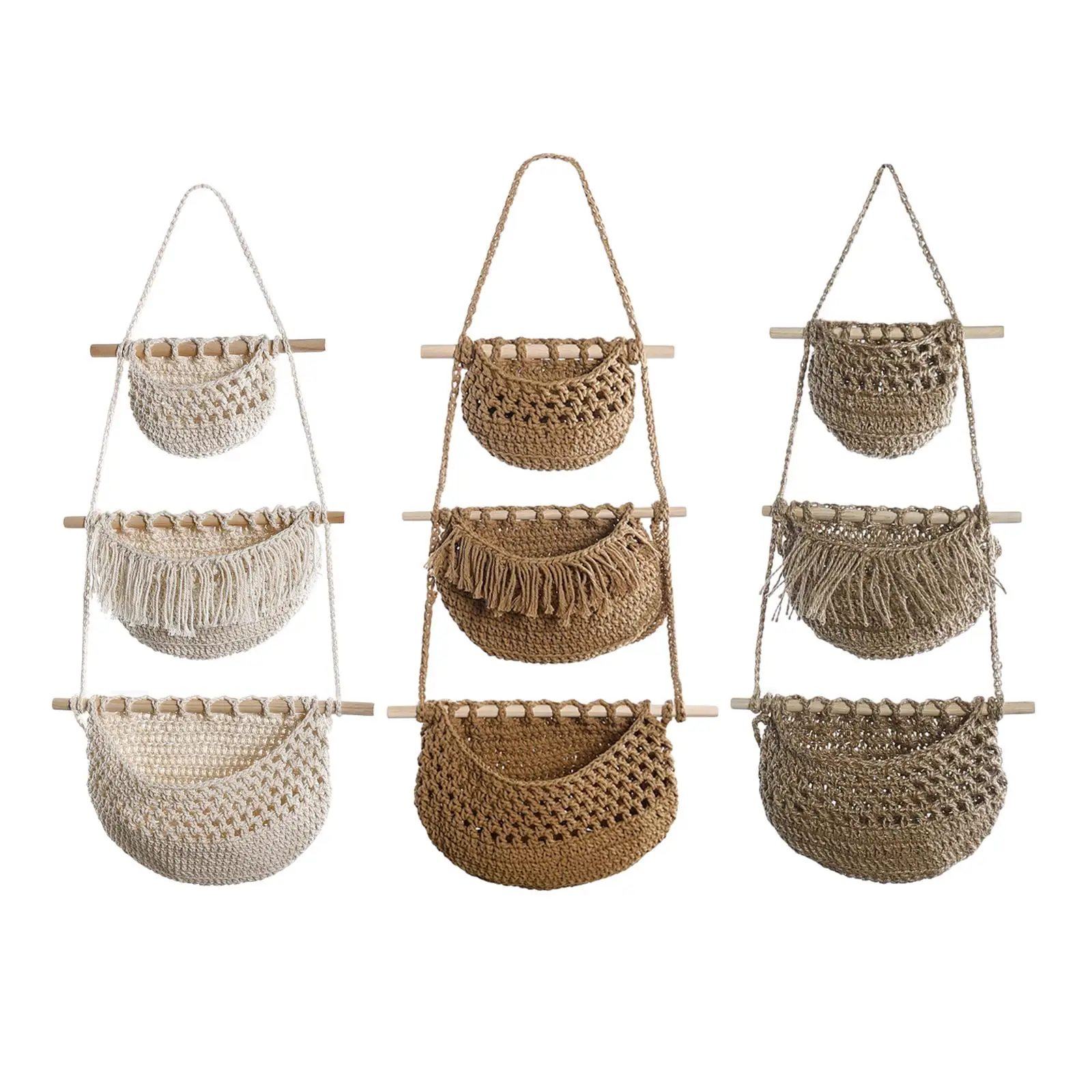 

Hanging Fruit Baskets Storage Bin Boho Decor 3 Tiers Indoor Planter Holder Macrame Hanging Basket for Organizing Bedroom