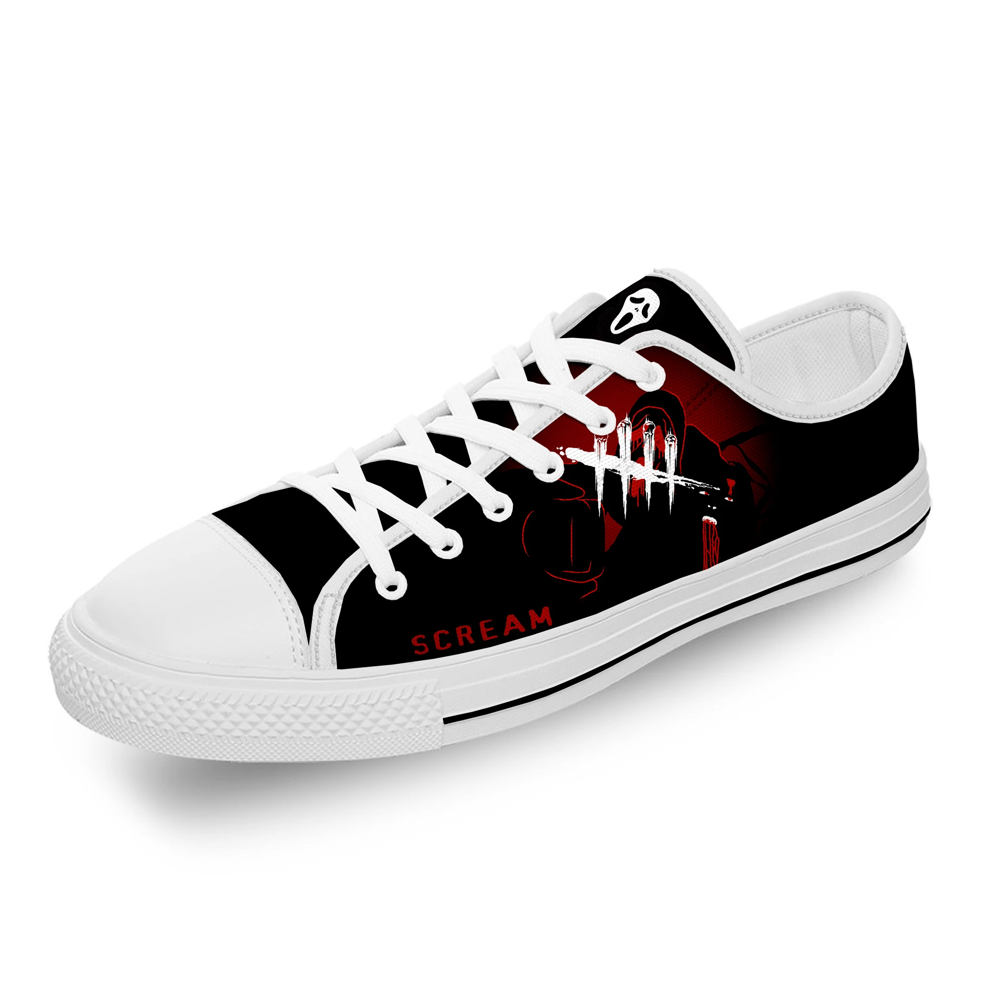 Hot Movie Scream Ghostface Horror White Cloth Fashion 3D Print Low Top Canvas Shoes Men Women Lightweight Breathable Sneakers