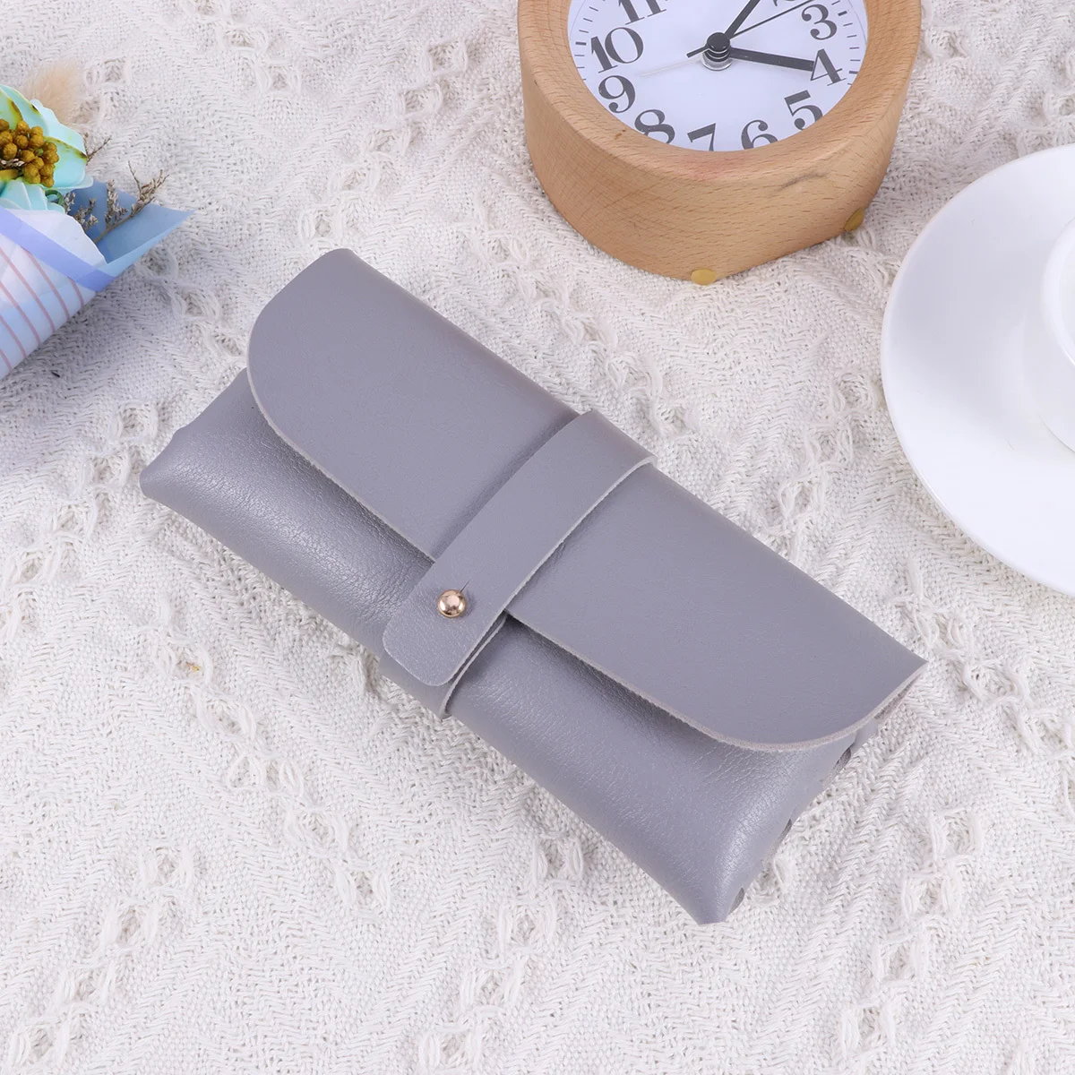 

Handmade Grey PVC Glasses Case Buckle Clamshell Minimalistic Stylish Protection Storage Cash Keys Cosmetics