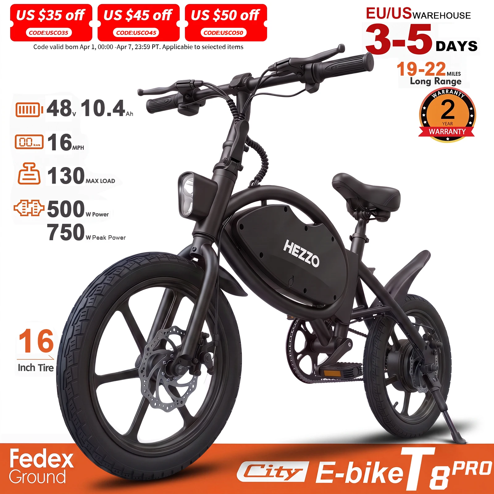 HEZZO T8PRO Foldable Electric Bike for Adults 48V 500W Peak 750W Brushless Motor 16Inch Carbon Steel E-Bike 7.8Ah Lithium Battery Max 25KM/H 30-35KM Range Dual Disc Brake Waterproof LED Headlight Commuter Folding E Bicycle With Basket