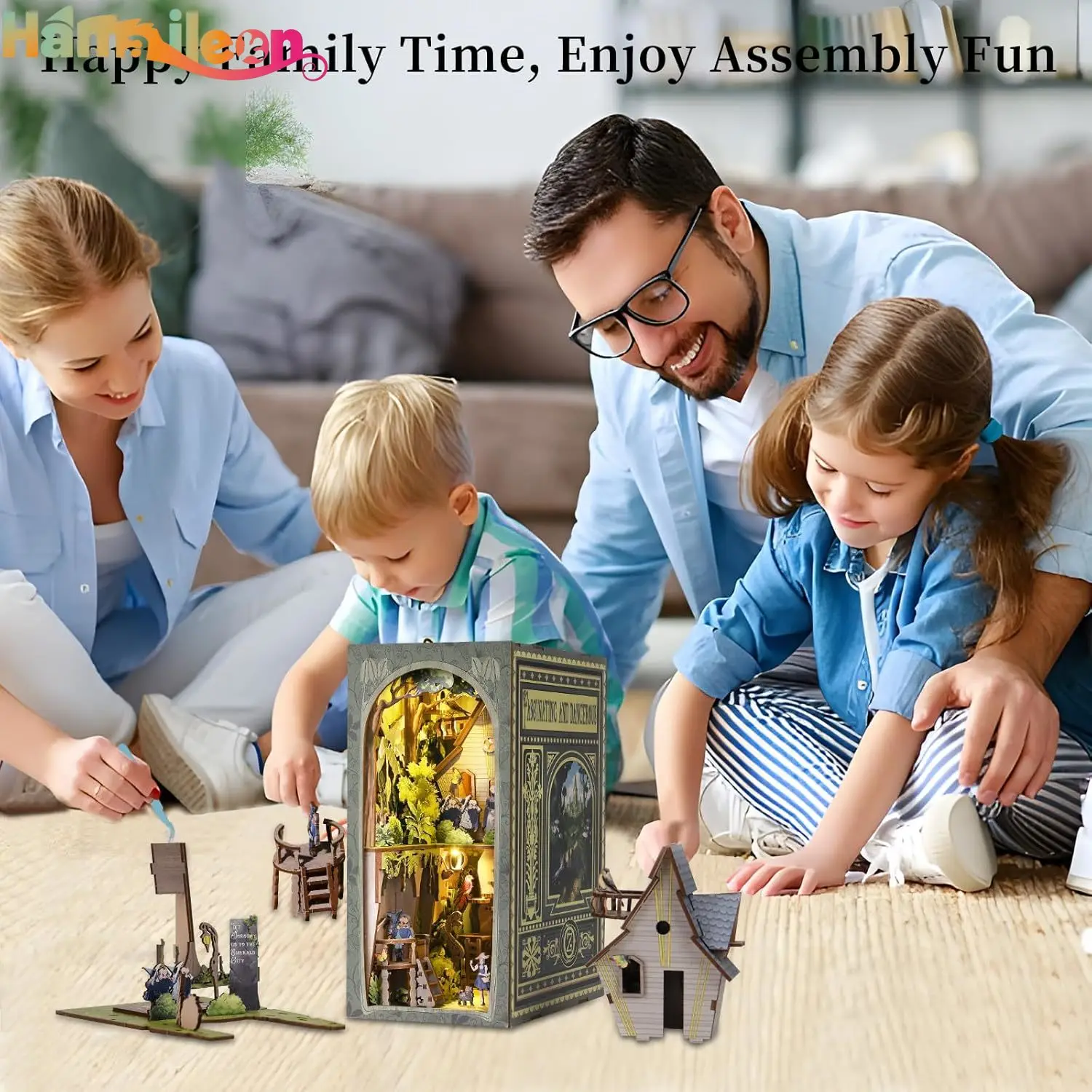 Hamaileon Kit de coin de livre bricolage Puzzles en bois 3D Maison de poupée Bibliothèque Décor Kit de maison miniature pour adultes (L'aventure de Dorothy)