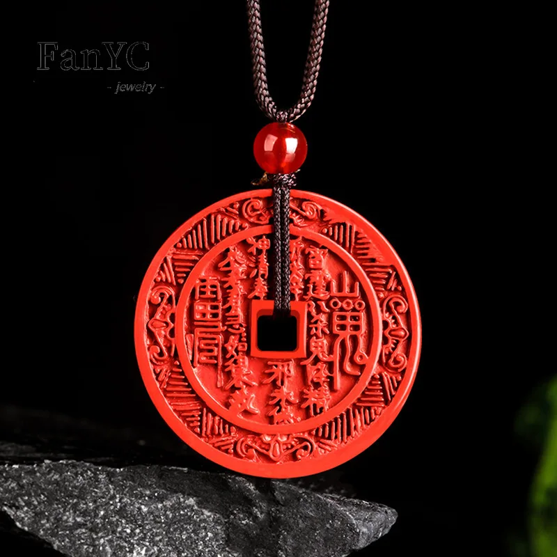 Natural Cinnabar Mountain Ghosts Spend Money Amulet Pendant Red Sand Taiji Gossip Necklace Men and Women Holiday Gift