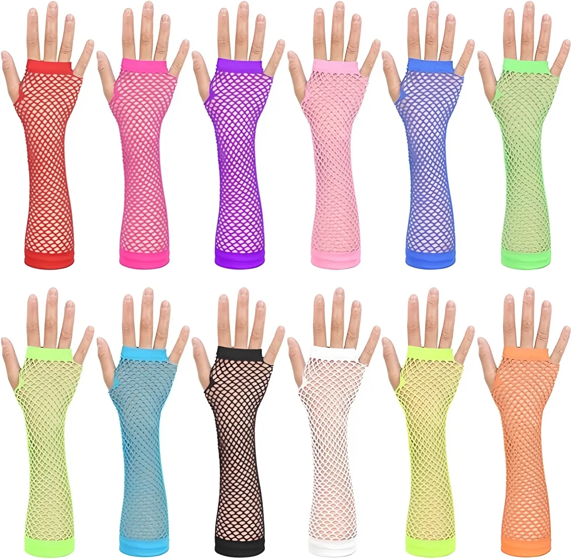 

50 пар/лот неоновые длинные ажурные перчатки без пальцев женские рыболовные сети с рукавами сетчатые готические панк 80-х годов украшения для тематической вечеринки