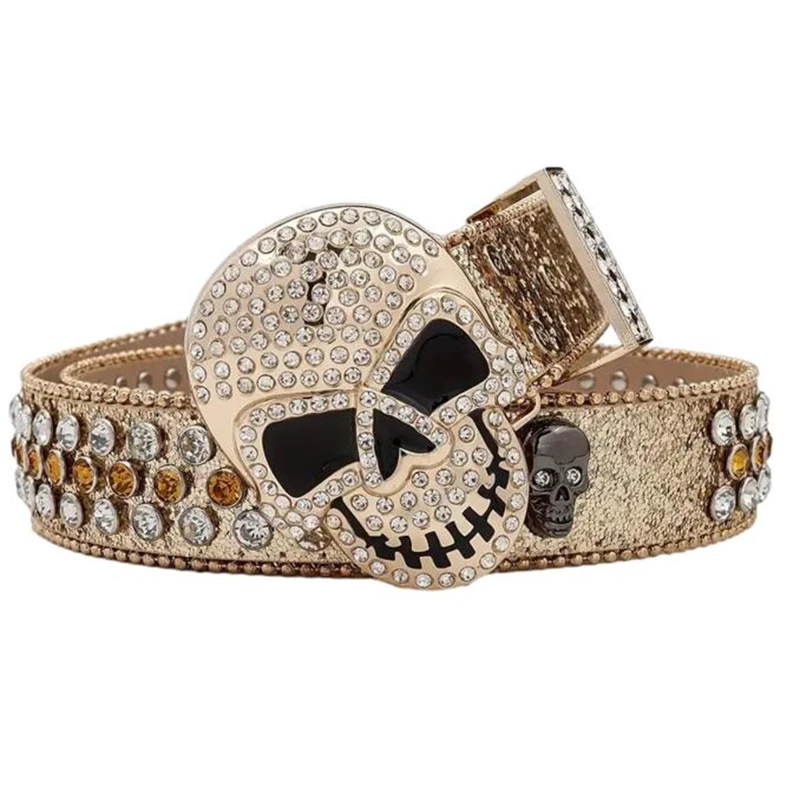 

Y2k Gothic Skull Belt Women's Skull Head Rhinestone Belt Casual Outdoor Waistband for Men Female Jeans Accessories
