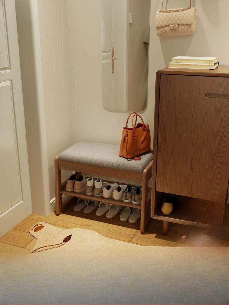 

Solid wood shoe change stool light luxury at the door of the home, advanced door storage, shoe stool entry shoe cabinet