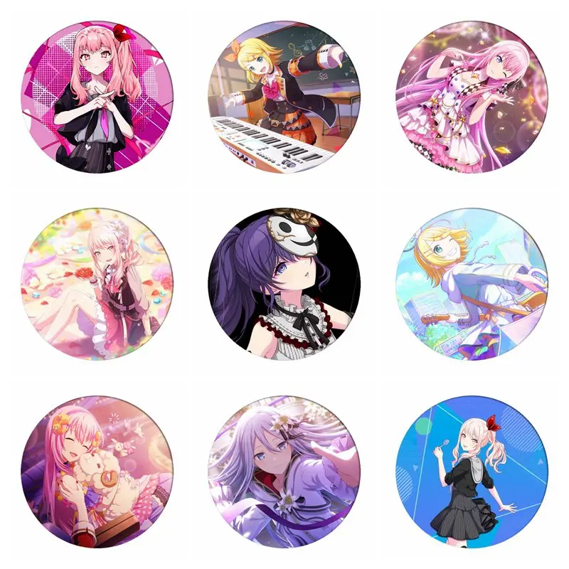 8pcs/lot Nightcord at 25 Shinonome Ena Cosplay Badges Brooch Akiyama Mizuki Jewelry Pin Collection Breastpin for Backpack