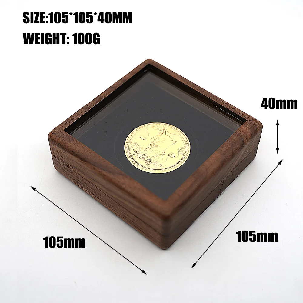 Picture 5: Black Walnut Solid Wood Commemorative Coin Badge Box Brooch Organization Coin Badge Packaging Wooden Box