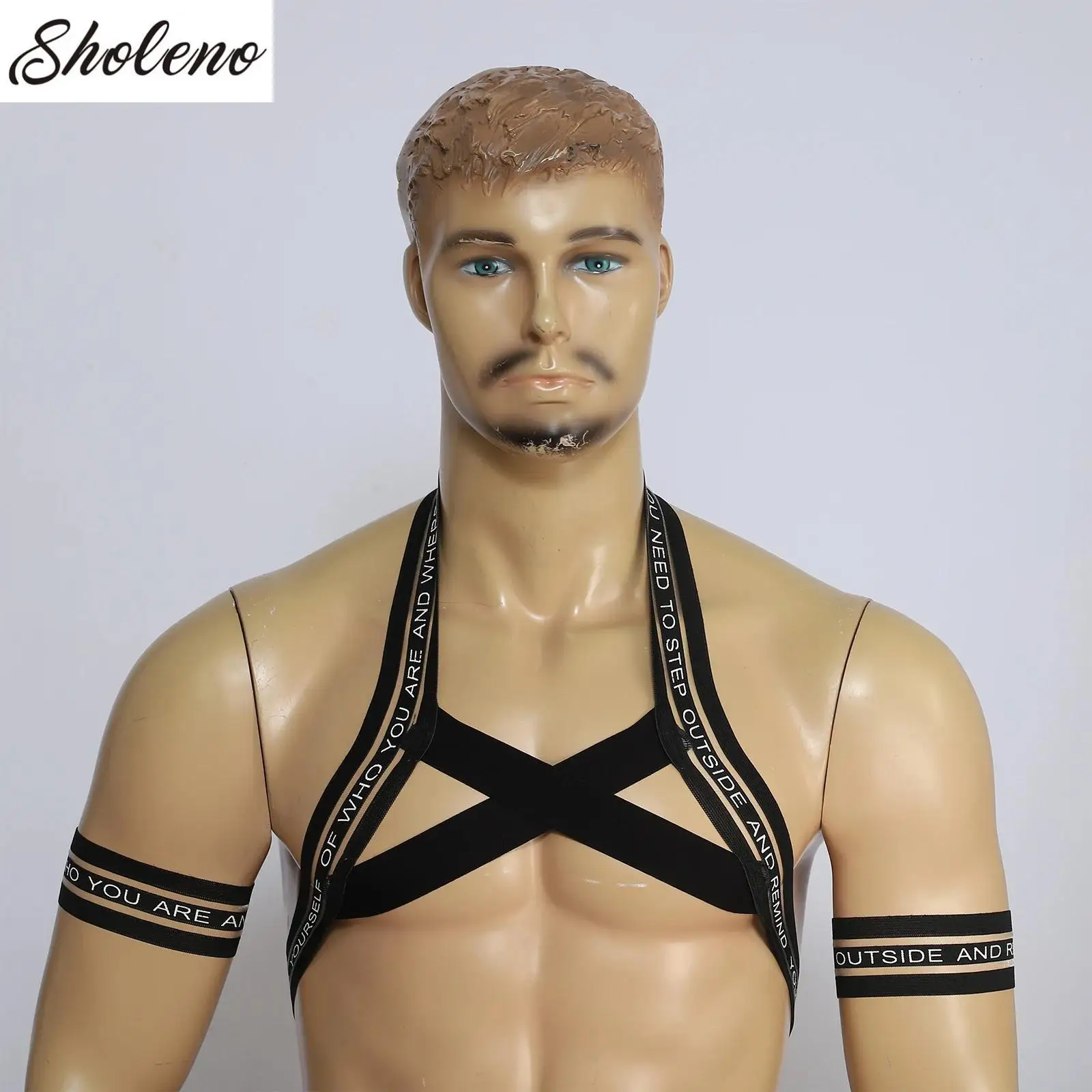 

Мужская нагрудная портупея для мышц, эластичный нейлоновый эластичный наплечный ремень, металлические ремни с уплотнительными кольцами и повязками на руку, Клубная одежда, костюмы