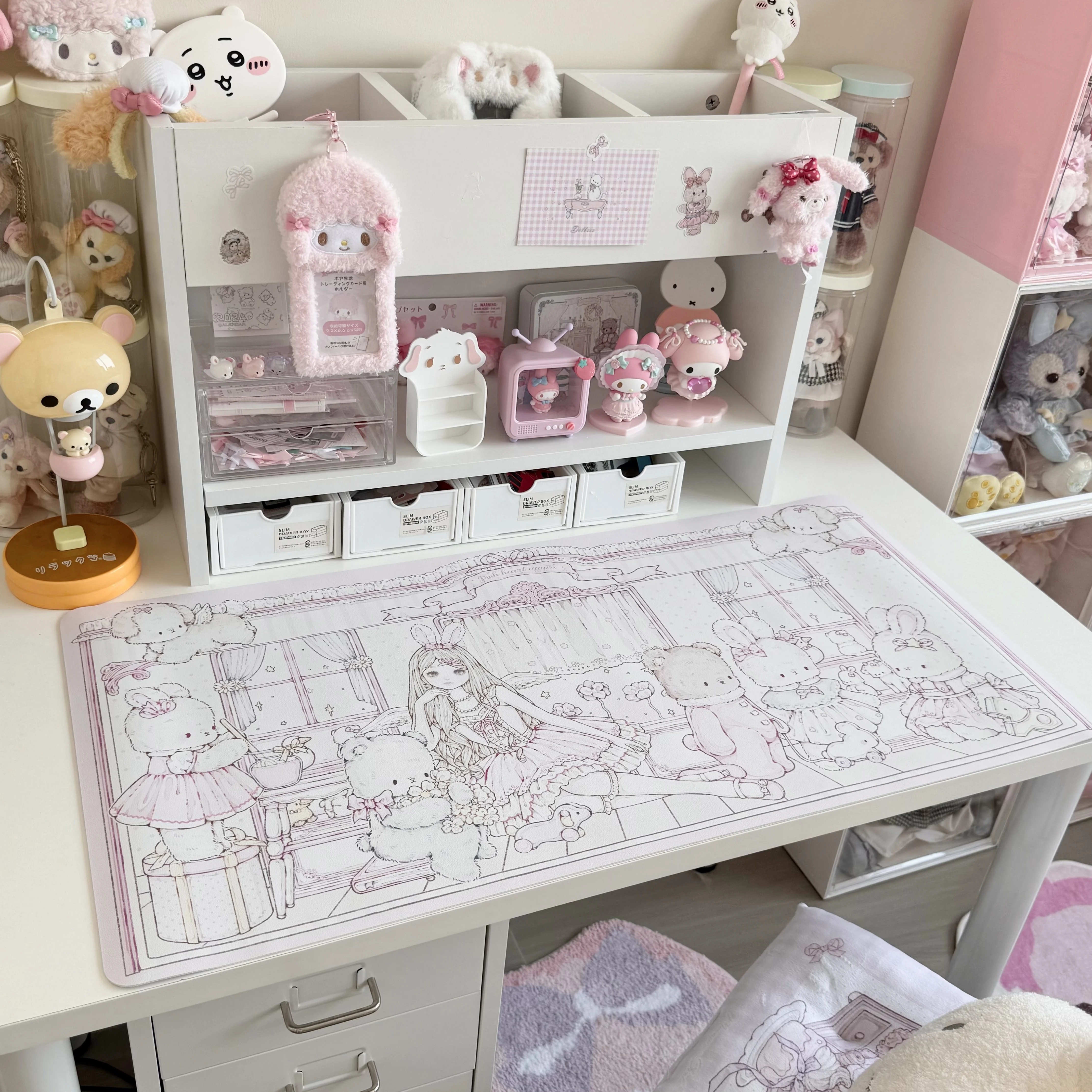 Doll Girl Oversized PU Leather Mouse Pad Waterproof Non-Slip Cartoon Computer Keyboard Mat Girls Dormitory Office Study Desk Pad