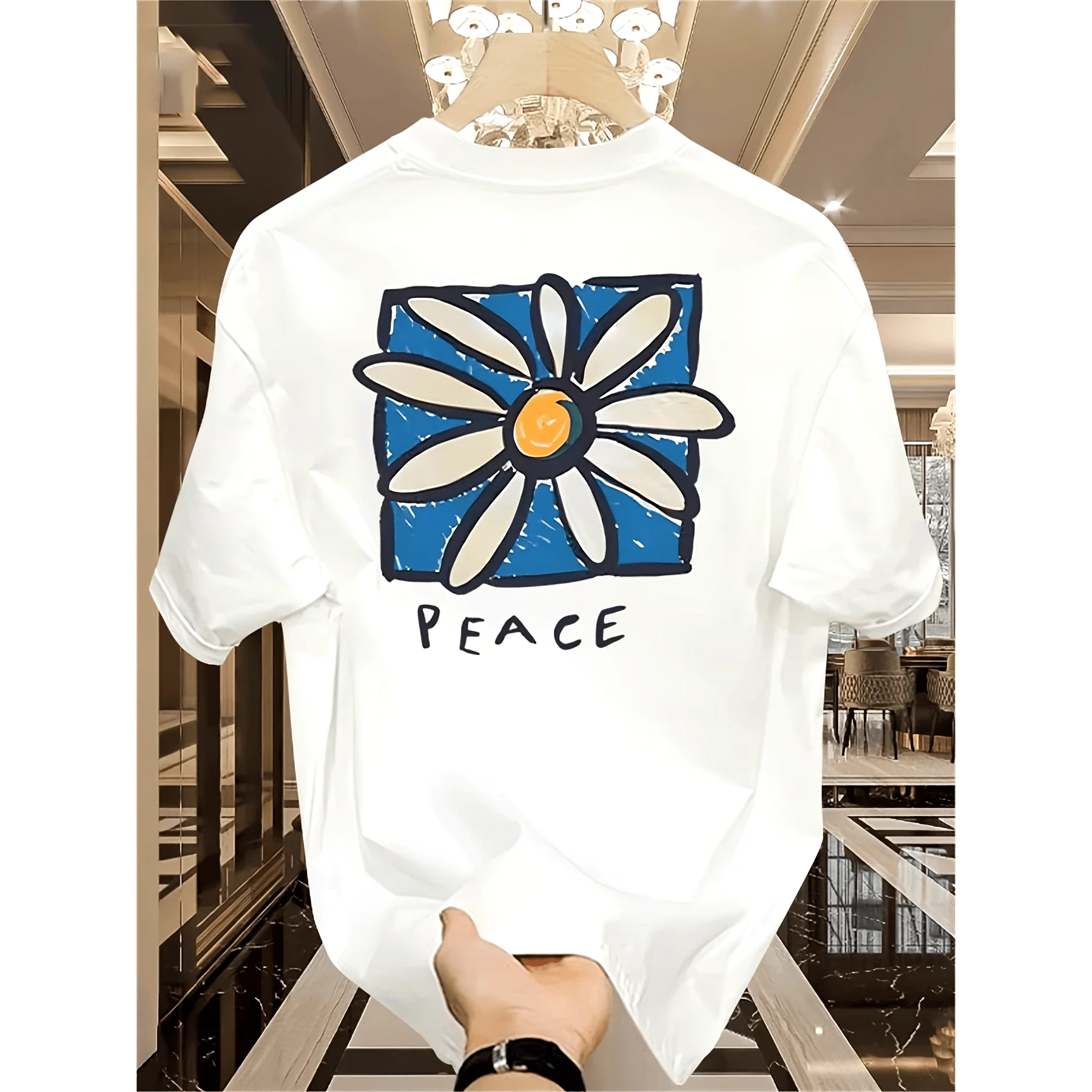 Daisy Peace Graphic Tee Men's Summer Pure Cotton Short Sleeve Casual T-Shirt