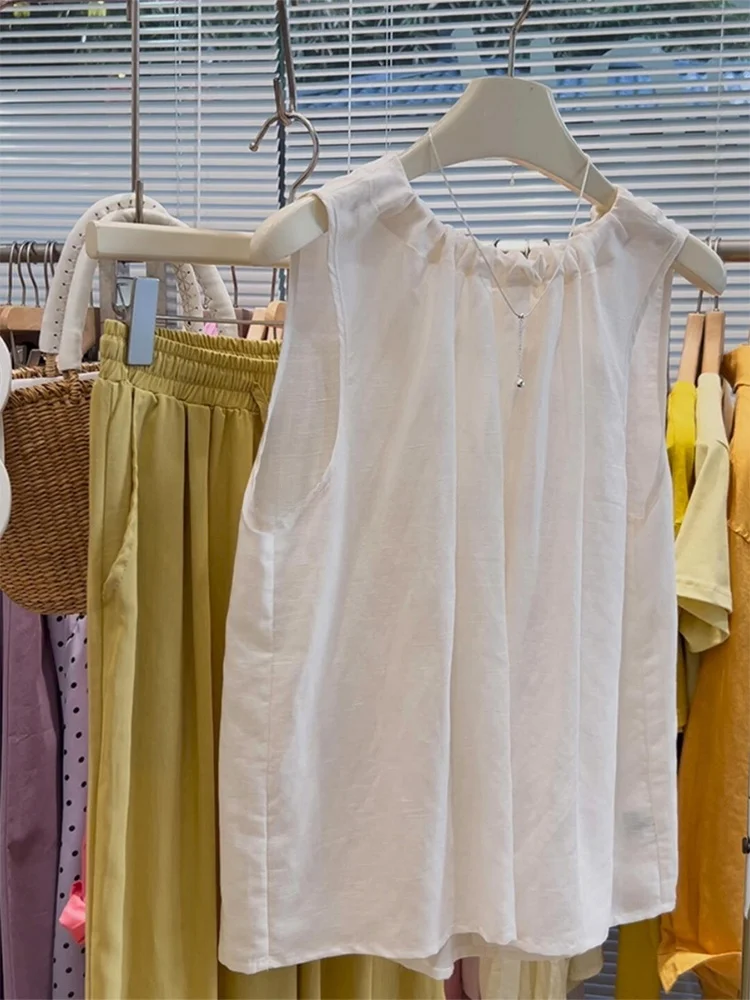 

Korean Sweet Gathered round Ne Svel Vest Women Summer Loose Versatile Faionable Outerwear Doll irt Top