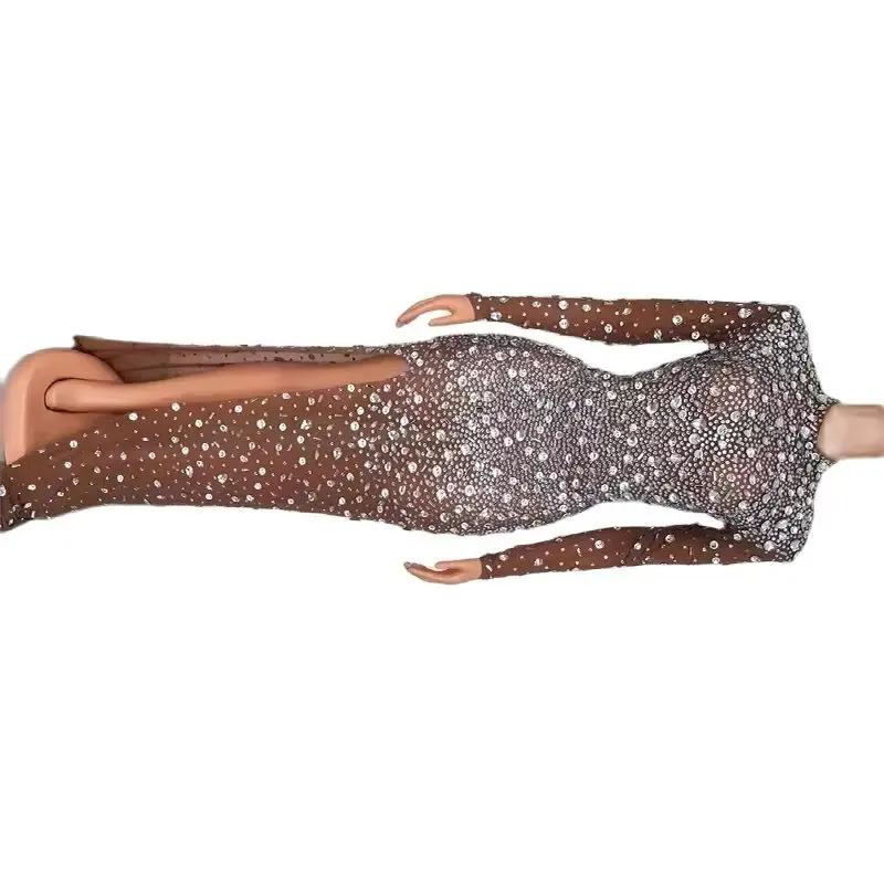 

Event outfit prom ball Rhinestones Transparent Evening Long Dress Birthday Celebrate Crystals Costume Dancer Prom Club Dress