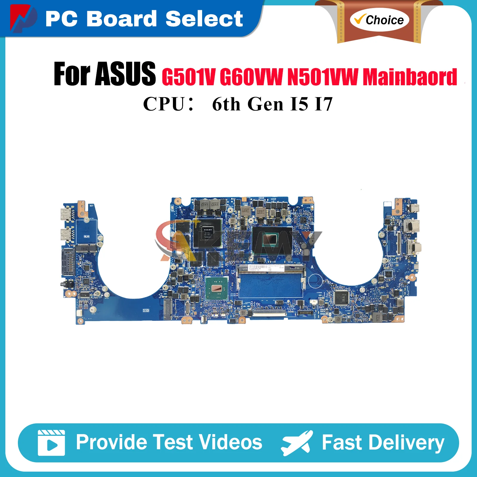 

N501VW Laptop Motherboard For ASUS ROG N501V G501V N501VW Notebook Mainboard With I5 I7 CPU 100% tests OK fast shipping stk