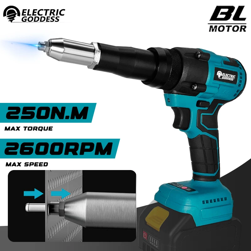 

2.4-2.8mm 10000N Cordless Blue Rivet Gun Compact Design Brushless Motor Lithium Electric Drive Fit 18V Makita Batteries