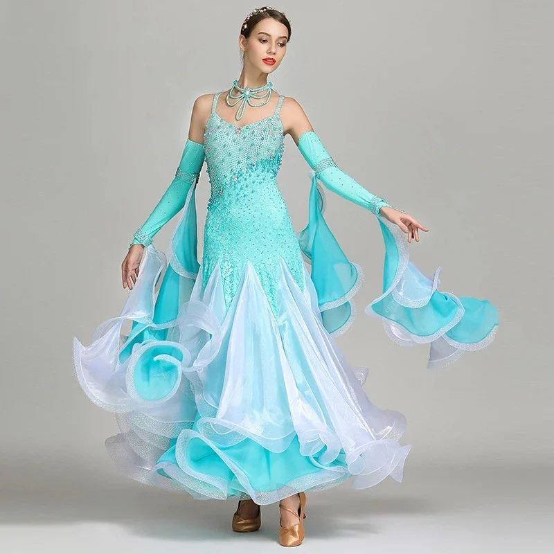 

Adult Modern Dance Dress S7024 National Standard Dance Dress with Diamond Studded Stage Dance Performance Dress