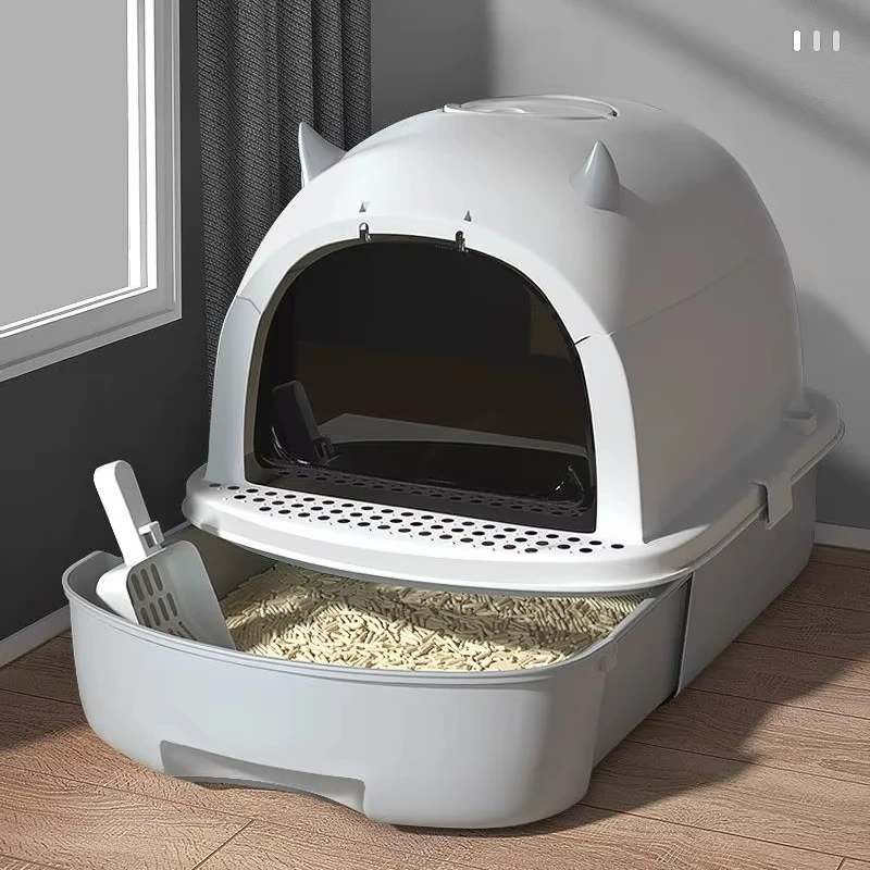 

Полностью закрытый негабаритный очень большой кошачий басейн с защитой от брызг, устойчивый к запахам и дезодорирующий пластиковый кошачий туалет