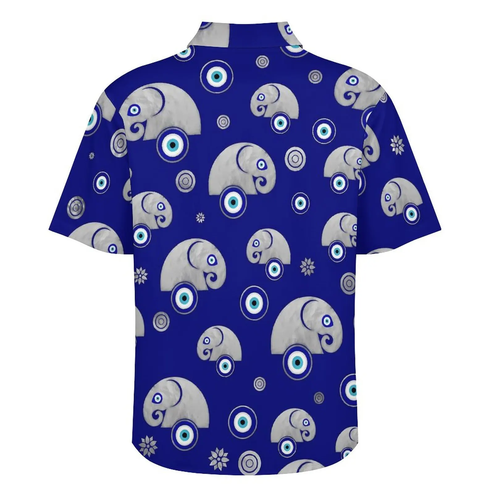 Hawaiian Shirt Vacation Elephant Evil Eye Blouses Animal Print Elegant Casual Shirts Mens Short Sleeve Fashion Oversized Tops