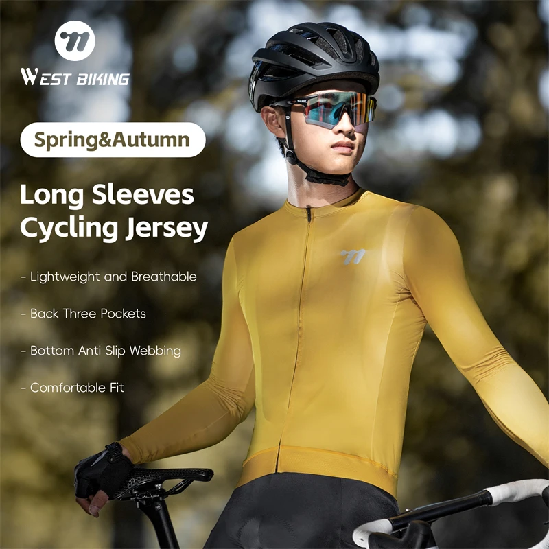 

WEST BIKING Men's Cycling Jersey Long Sleeve Pro Aero Ultralight Spring Autumn Road Bike Shirt Team Bicycle Clothes Riding Jerse