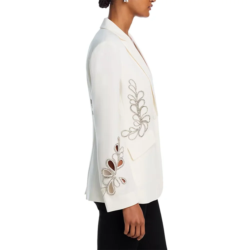 TWOTWINSTYLE Solid Patchwork Diamonds Hollow Out Chic Blazer For Women Lapel Long Sleeve Slimming Blazers Female Style Clothes