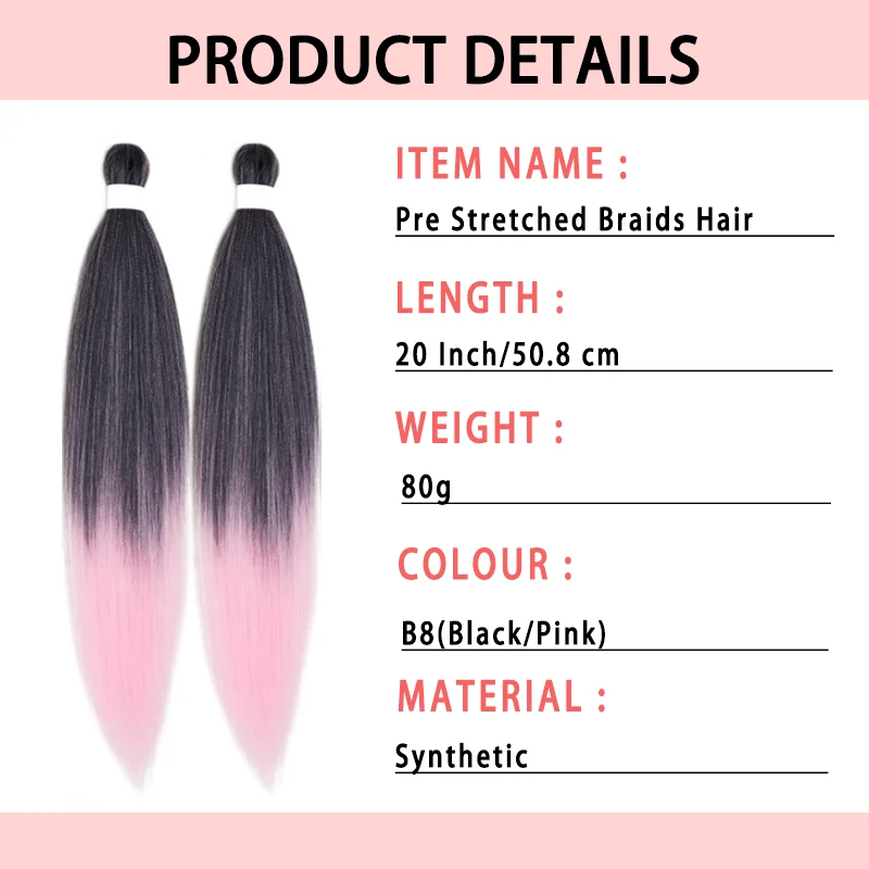 Capelli intrecciati pre-allungati 20 pollici 1 confezione Sintetici con acqua calda Impostazione Capelli sintetici Estensioni dei capelli intrecciati all'uncinetto