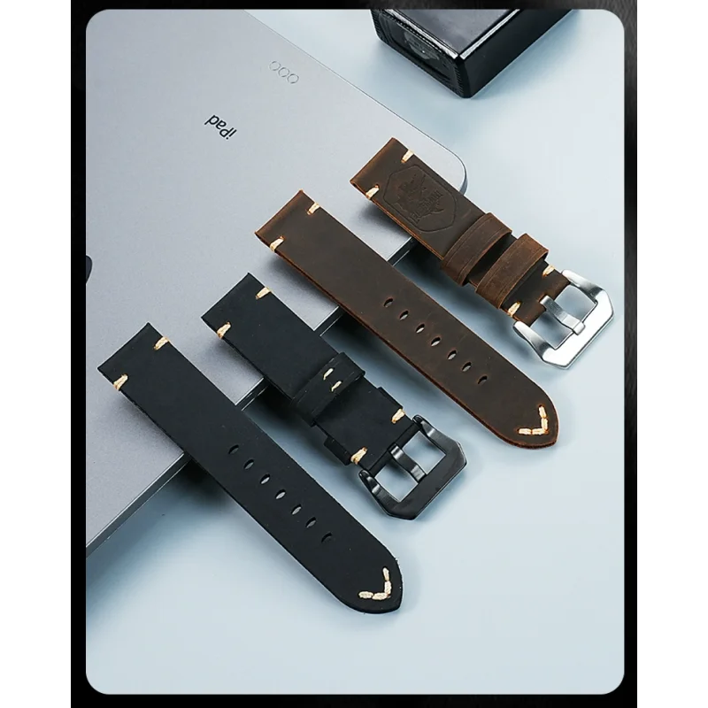Ремешок для часов из воловьей кожи 22 мм 24 мм для Panerai Breitling Tudor, мягкий кожаный ремешок в стиле ретро, мужской сменный браслет, аксессуары для браслета