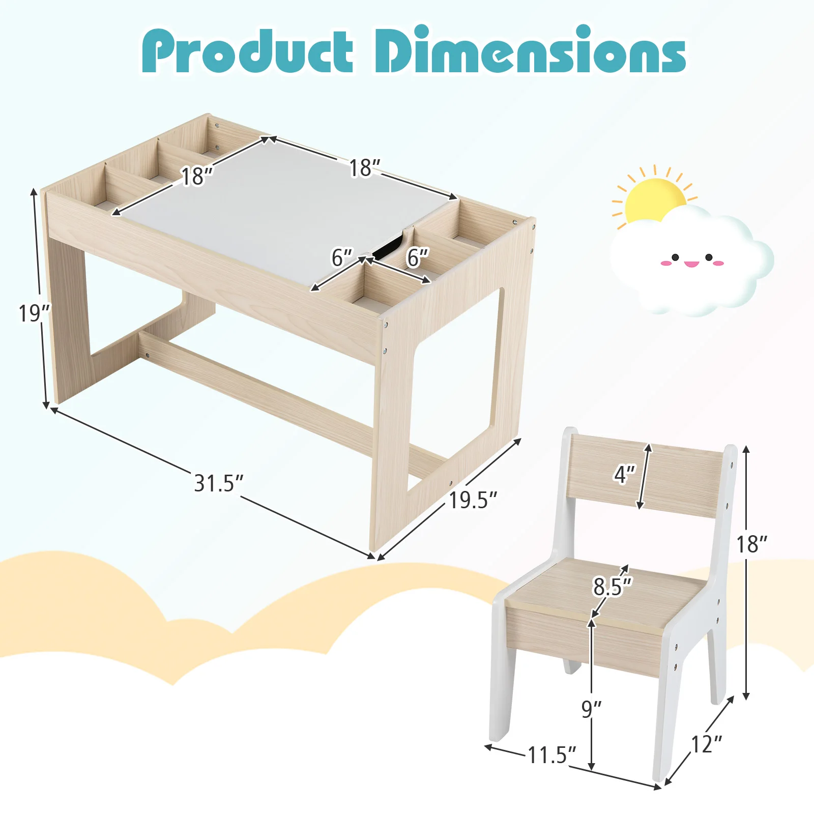 Multifunctional Kids Table & 2 Chairs Set w/ Removable Double-sized Tabletop view 6